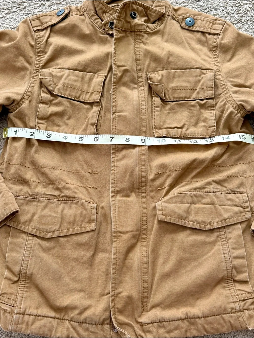 Children’s Place Boys Sz 7/8 Khaki Coat Four Pocket Jacket With Zipper Outdoors